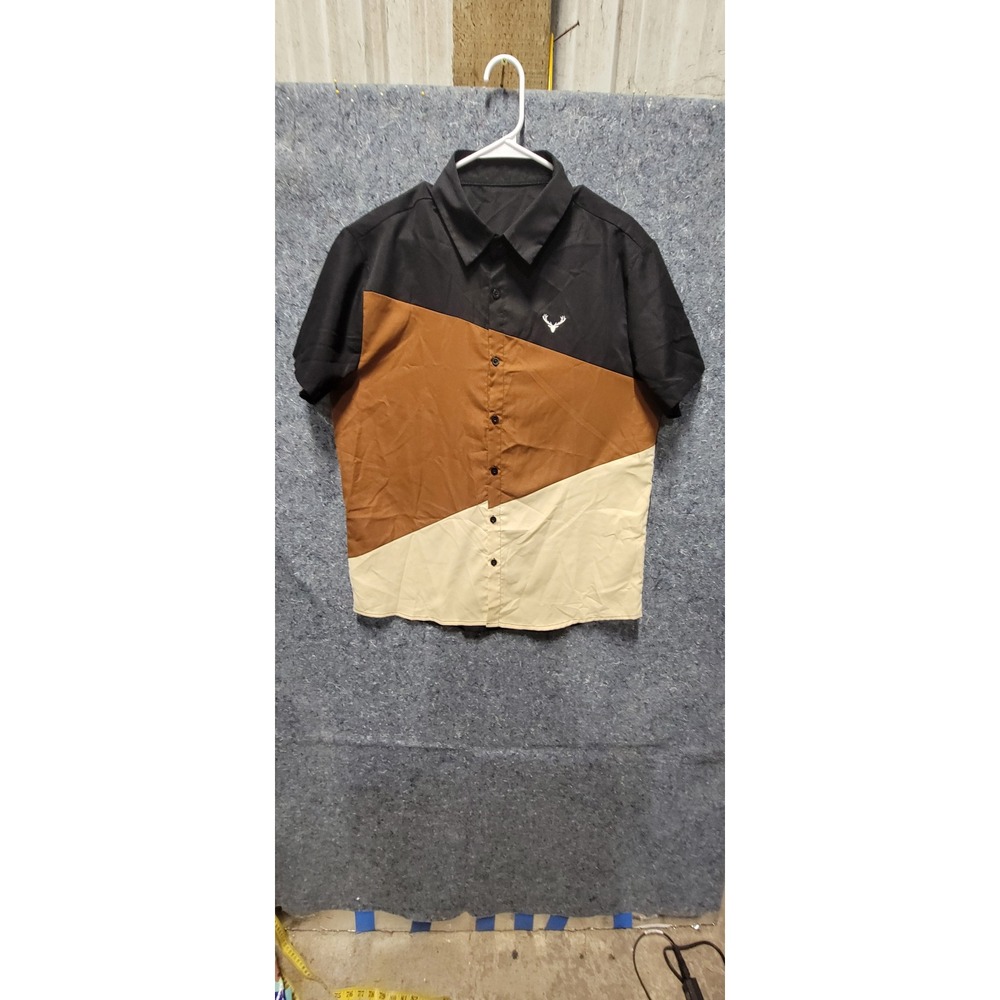 Shein Men's Black, Brown, Tan Button-Up Short Sleeve‎ Shirt Size L